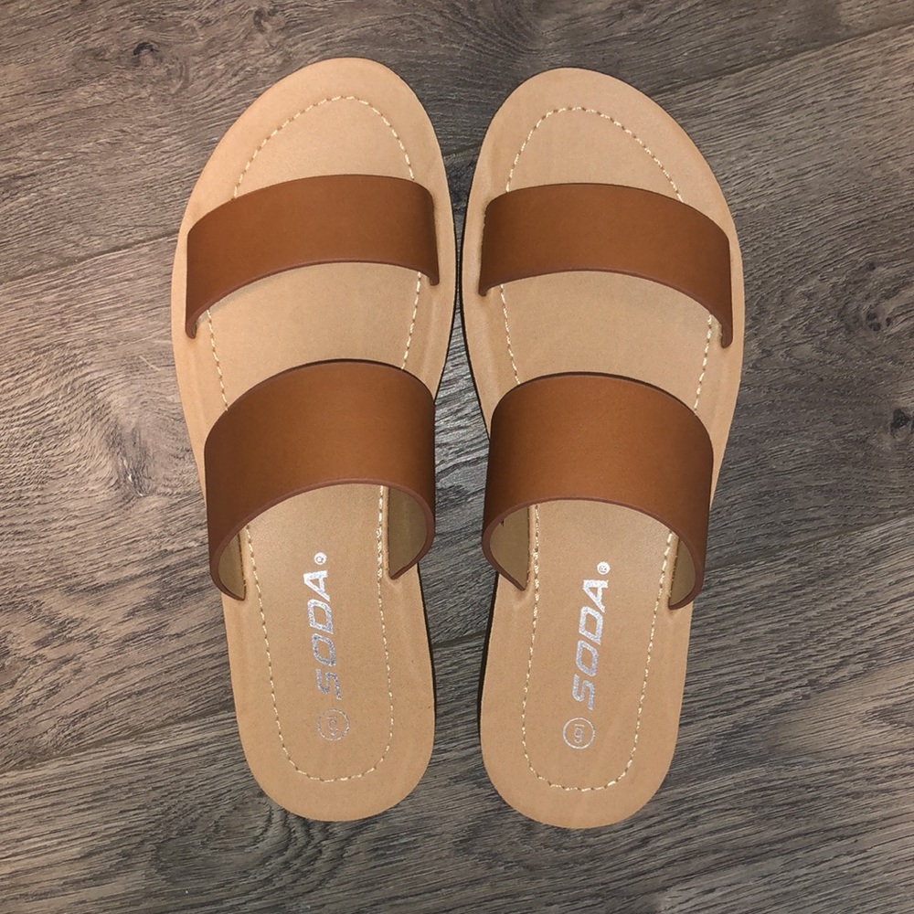Keelie Brown Double Strap Sandals